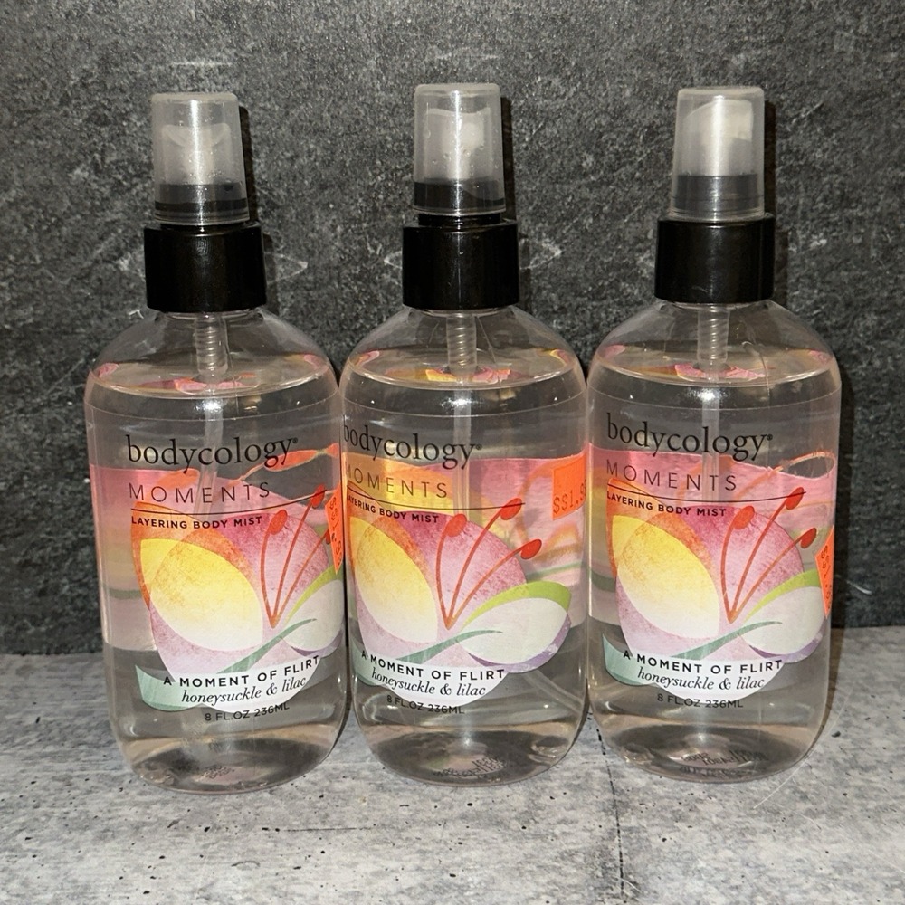 3 Lot Bodycology Moments Honeysuckle & Lilac Body Mist A Moment Of Flirt 8 fl oz
